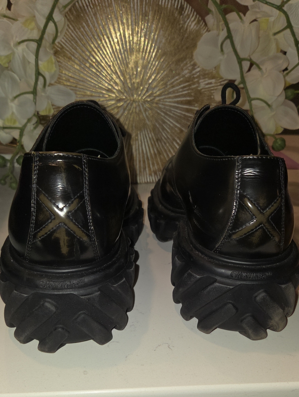 Off-White black Chunky Leather Lace-Up Oxfords
